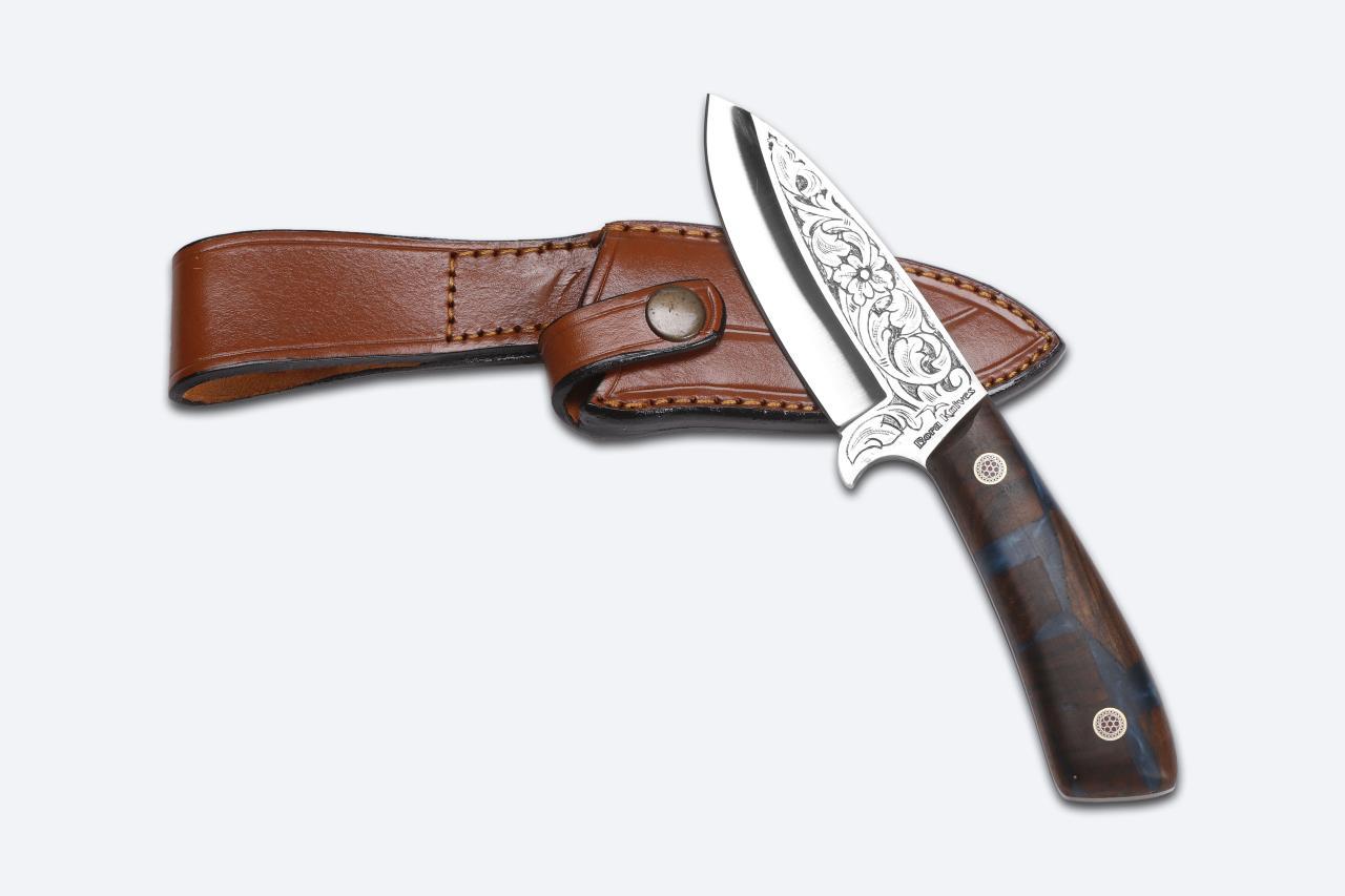 Bora 408 Leopard Stabilize Ceviz Saplı Gravürlü Bıçak