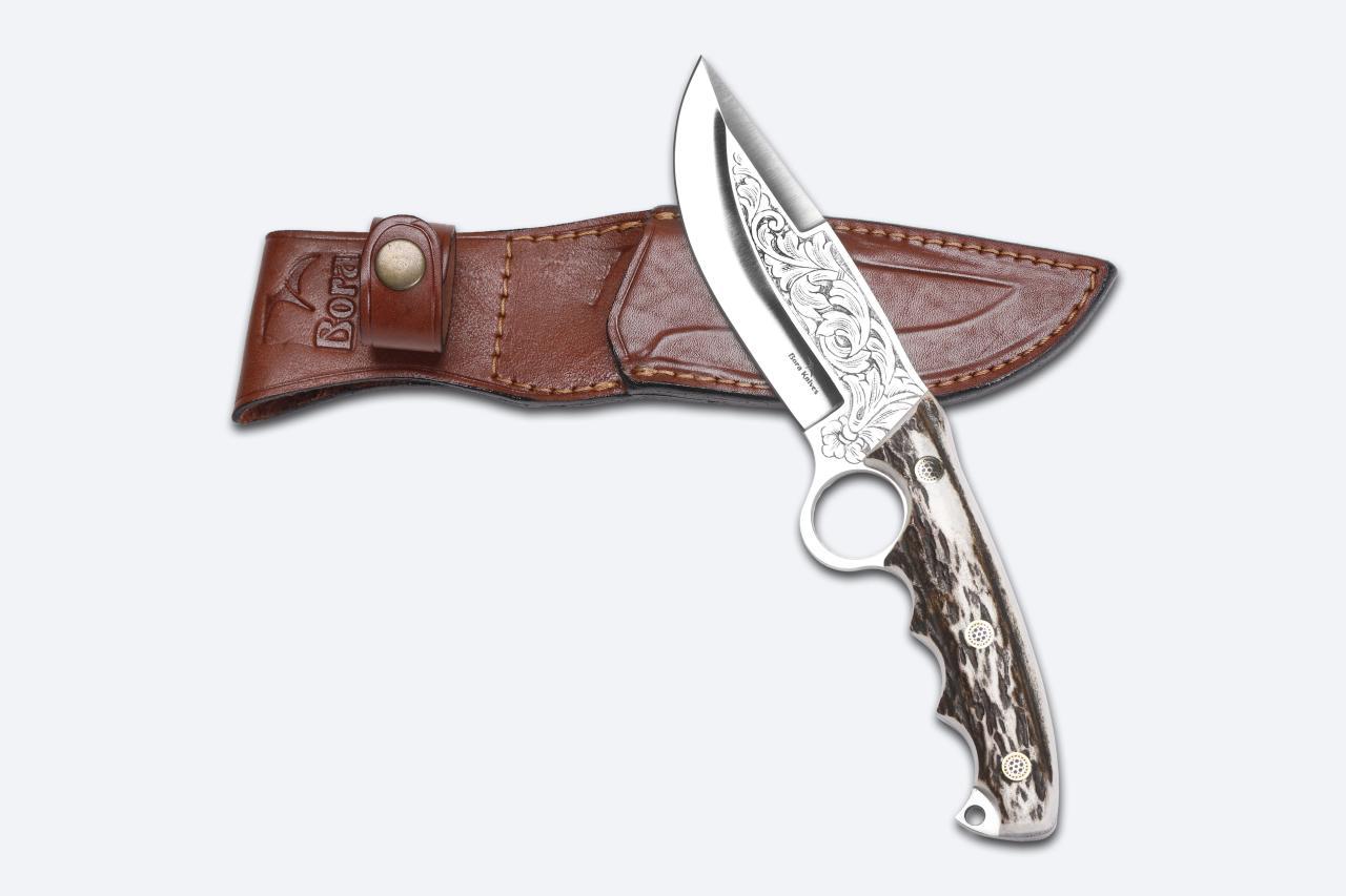 Bora 508 B Trigger Geyik Boynuzu Saplı Gravürlü Bıçak