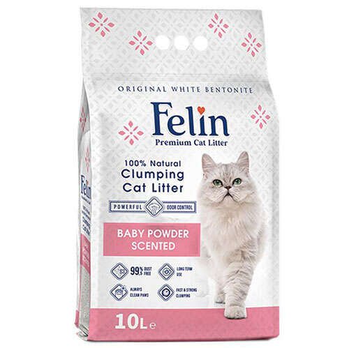 Felin İnce Taneli Baby Powder Topaklanan Pudralı Kedi Kumu 10 Lt