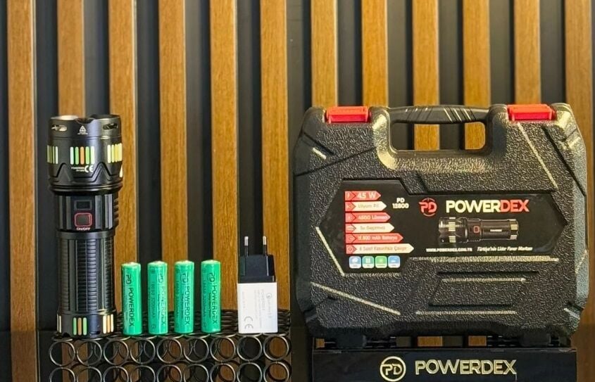Powerdex PD-12800 Su Geçirmez 45 Watt 4500 Lümen Süper Güçlü LED Profesyonel Şarjlı El Feneri