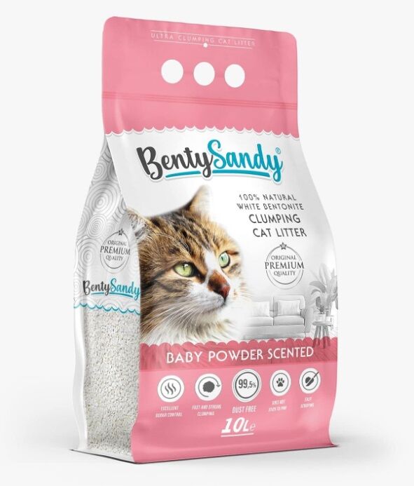 Bentysandy Bebek Pudrası Kokulu İnce Bentonit Kedi Kumu 10 Lt