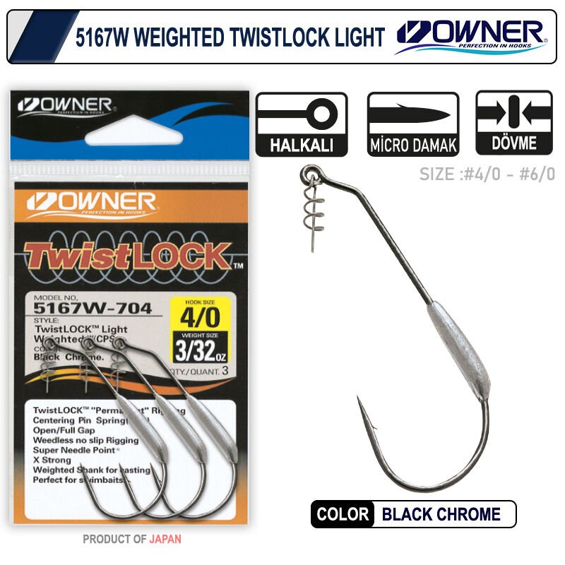Owner 5167w Weighted Twistlock Light Black Chrome İğne 5-0