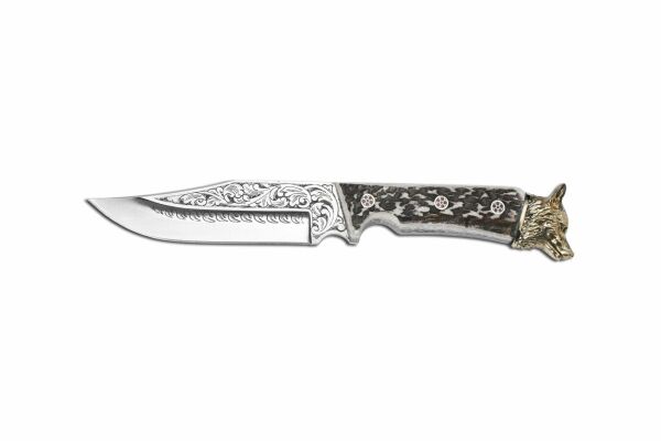Bora 415 B Küçük Jungle Geyik Boynuzu Saplı Gravürlü Bıçak