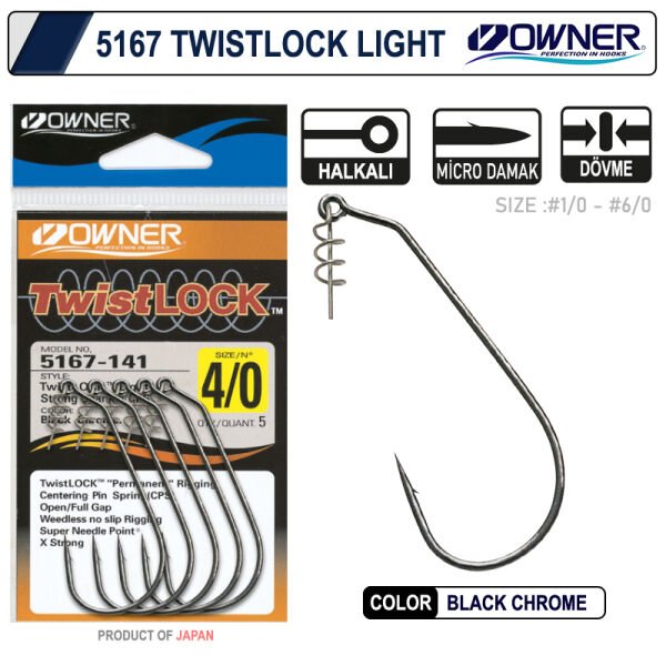 Owner 5167 Twistlock Light Black Chrome İğne 6-0