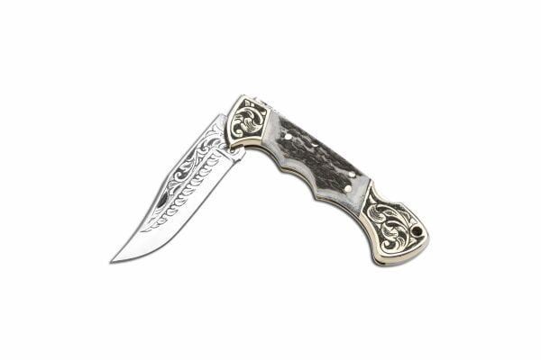 Bora 211 BG Ergonomik Boynuz Saplı Gravürlü Çakı