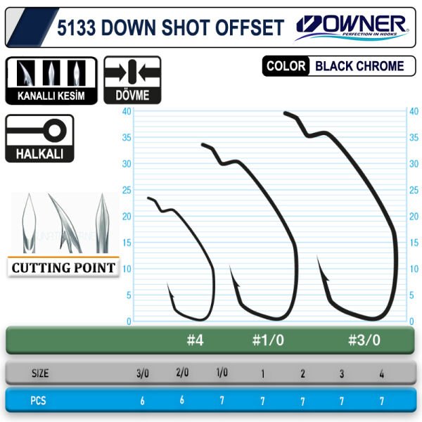 Owner 5133 Down Shot Offset Black Chrome İğne 2-0