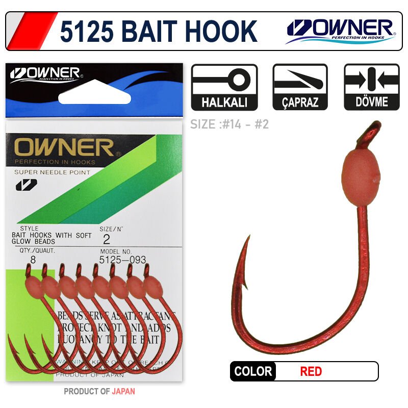 Owner 5125 Walleye Bait Hook Red İğne No 2
