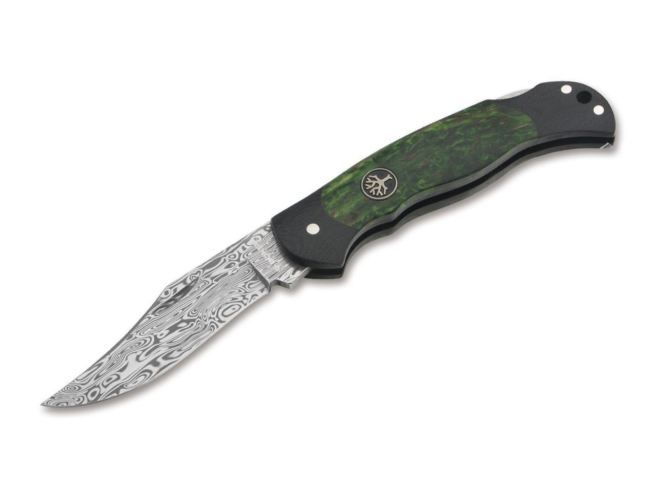 Böker Manufaktur Junior Scout Lightweight Curly Birch Green Damascus Çakı