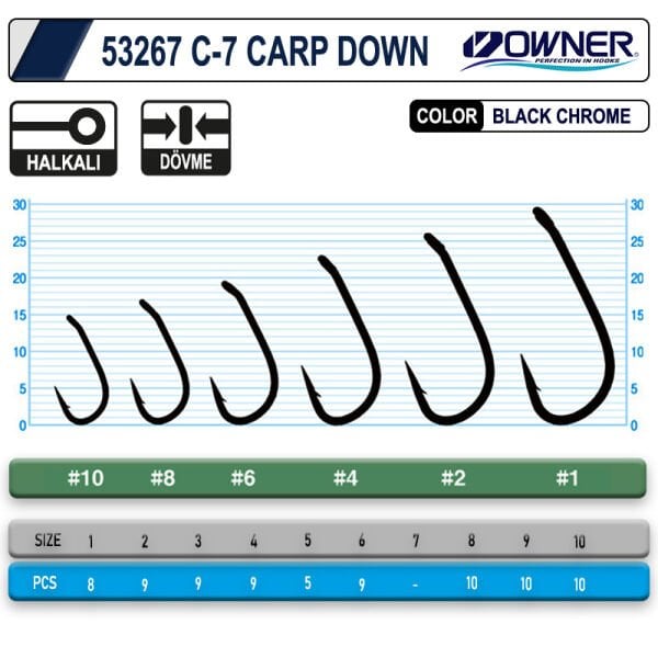 Owner 53267 C-7 Carp Down Black Chrome Sazan İğnesi 1