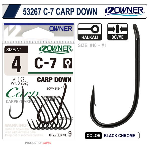 Owner 53267 C-7 Carp Down Black Chrome Sazan İğnesi 2