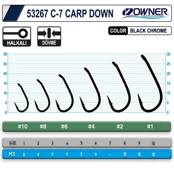Owner 53267 C-7 Carp Down Black Chrome Sazan İğnesi 6