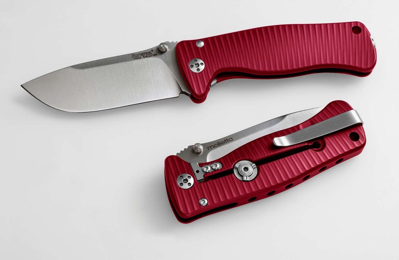 Lionsteel SR2 Aluminium Red handle Satin blade Çakı