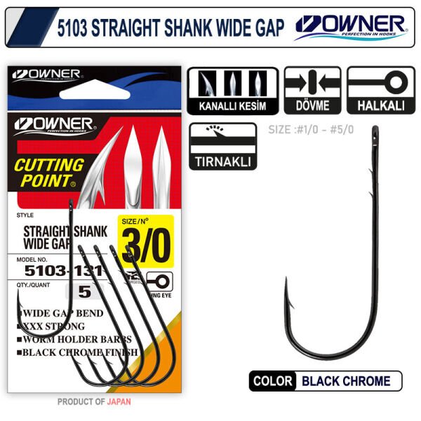 Owner 5103  Straight Shank Wide Gap Uzun Pala Lüfer İğnesi 4-0
