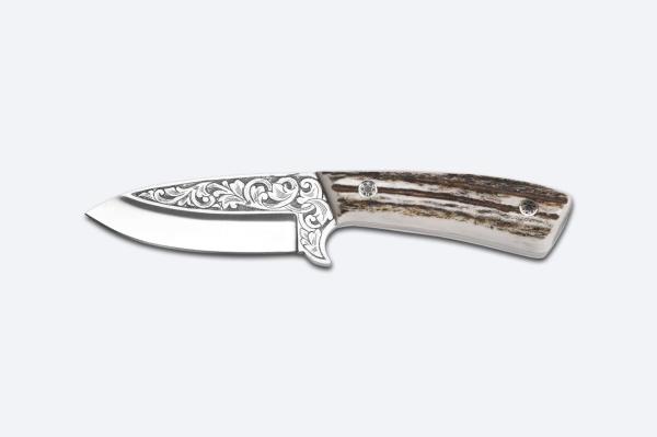 Bora 408 B Leopard Geyik Boynuzu Saplı Gravürlü Bıçak
