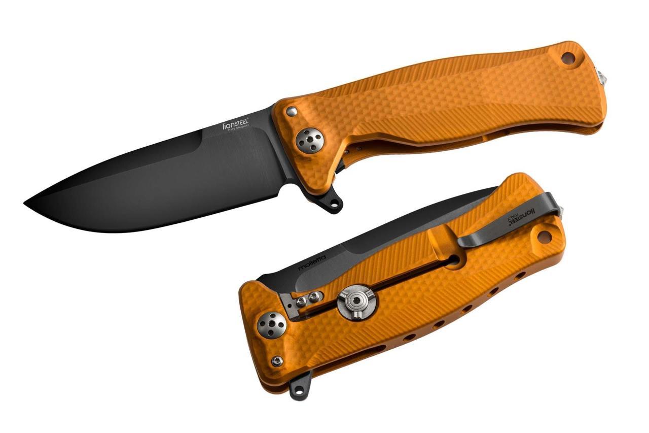 Lionsteel SR11 Aluminium Orange handle black blade Çakı