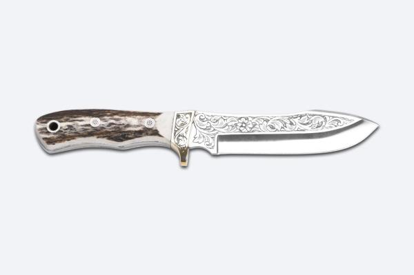 Bora 412 B Safari Geyik Boynuzu Saplı Gravürlü Bıçak