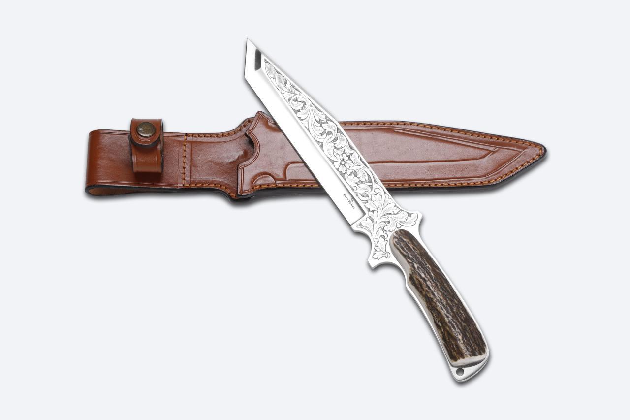 Bora 504 B Büyük Shogun Geyik Boynuzu Saplı Gravürlü Bıçak