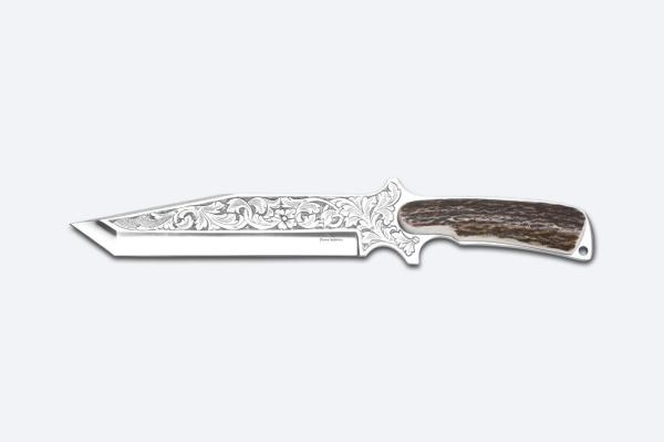 Bora 504 B Büyük Shogun Geyik Boynuzu Saplı Gravürlü Bıçak