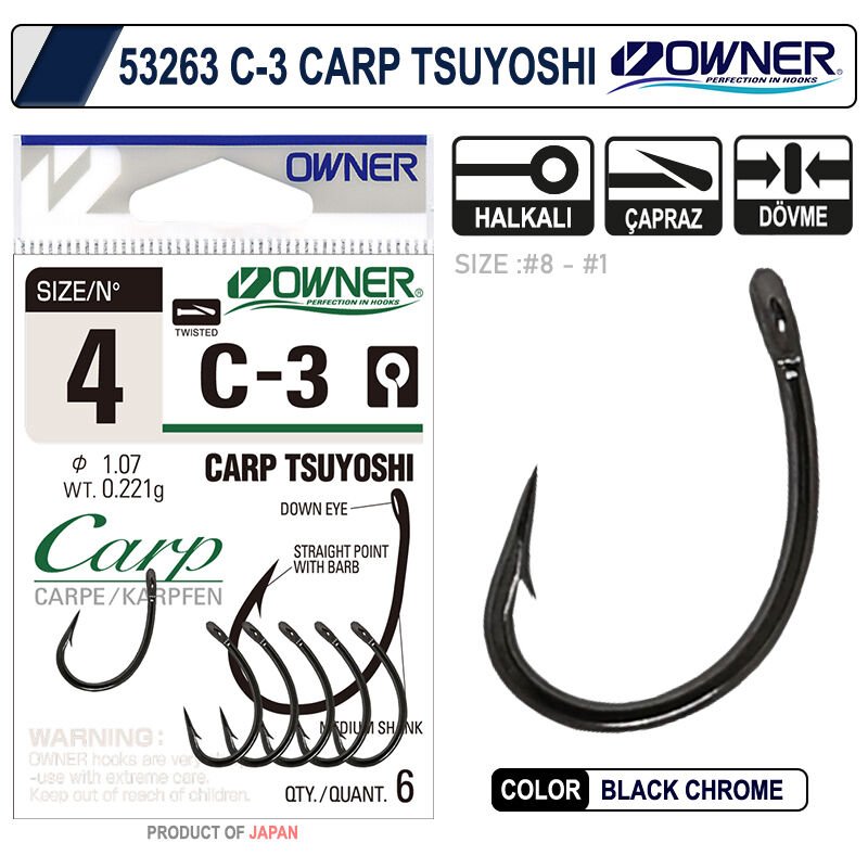 Owner 53263-50923 C-3 Carp Tsuyoshi Black Chrome Sazan İğnesi 4