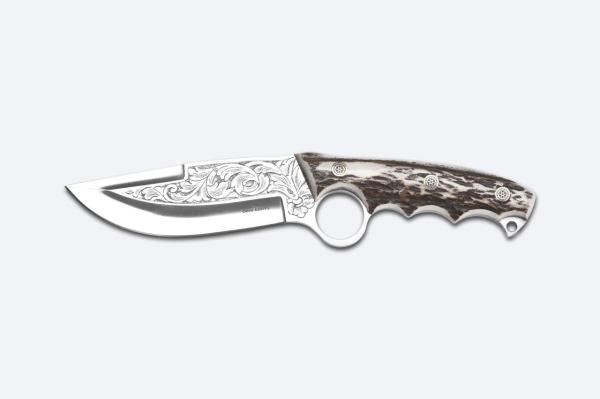 Bora 508 B Trigger Geyik Boynuzu Saplı Gravürlü Bıçak