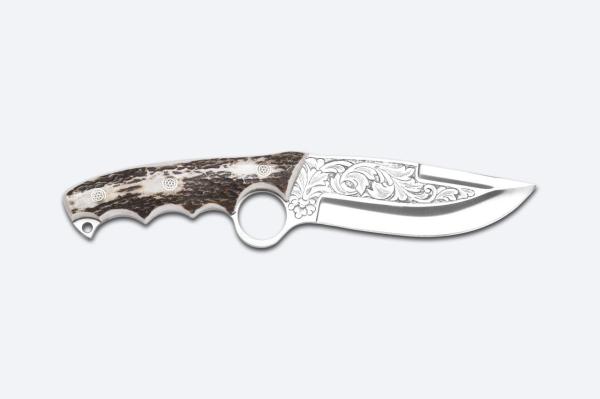 Bora 508 B Trigger Geyik Boynuzu Saplı Gravürlü Bıçak