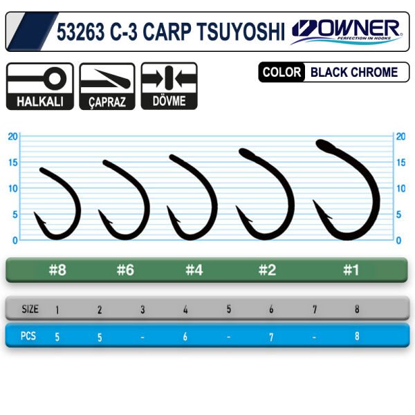 Owner 53263-50923 C-3 Carp Tsuyoshi Black Chrome Sazan İğnesi 6