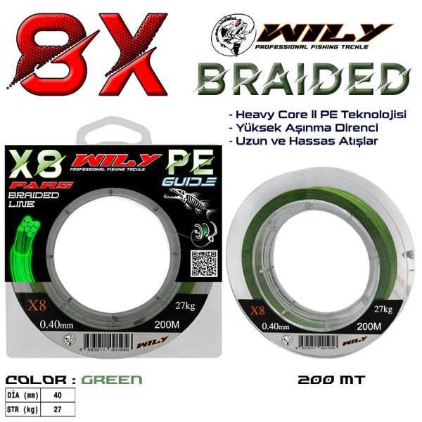 Wily Pars 8 Kat İp Misina 200 mt Yeşil 0,40