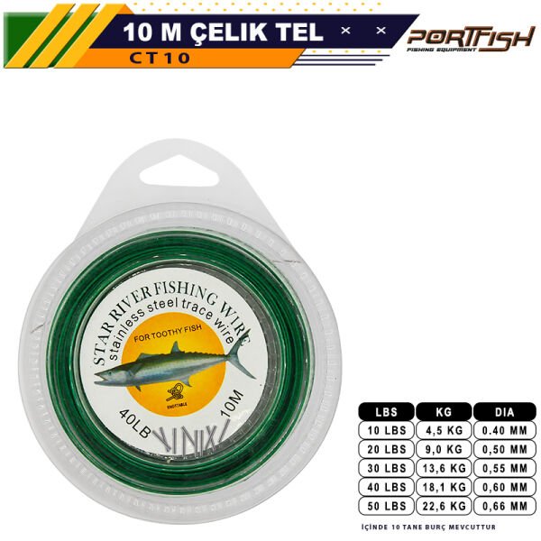 Portfish Çelik Telli 10 metre - BURÇLU 30 lbs