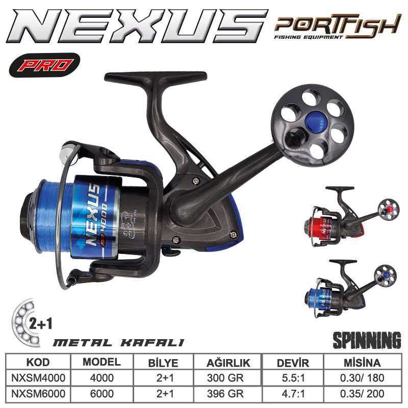 Portfish Nexus Pro 4000 Olta Makinası 2+1bb Metal Kafa MAVİ