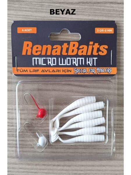 Renat Baits Micro Worm Kit 5 cm 3 gr Silikon Yem Seti Beyaz