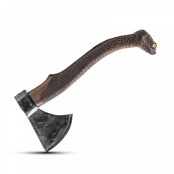 Özel İşlemeli N4140 Yüksek Karbon Çelik ve Tamamen El İşçiliği Yılan Başlı Sap Viking Baltası