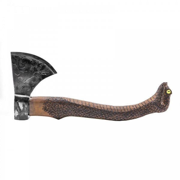 Özel İşlemeli N4140 Yüksek Karbon Çelik ve Tamamen El İşçiliği Yılan Başlı Sap Viking Baltası