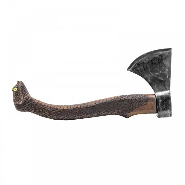 Özel İşlemeli N4140 Yüksek Karbon Çelik ve Tamamen El İşçiliği Yılan Başlı Sap Viking Baltası