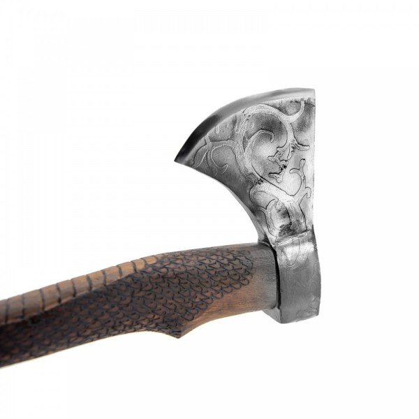 Özel İşlemeli N4140 Yüksek Karbon Çelik ve Tamamen El İşçiliği Yılan Başlı Sap Viking Baltası