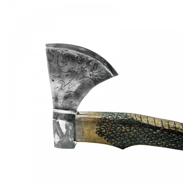 Özel İşlemeli N4140 Yüksek Karbon Çelik ve Tamamen El İşçiliği Yılan Başlı Sap Viking Baltası