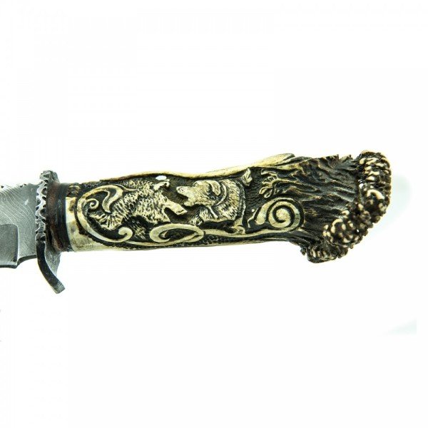 AvAlemi B5 Türk Sarması Damascus Çelik ve Kızıl Geyik Boynuzu Kabzeli Özel Yapım Av Bıçağı