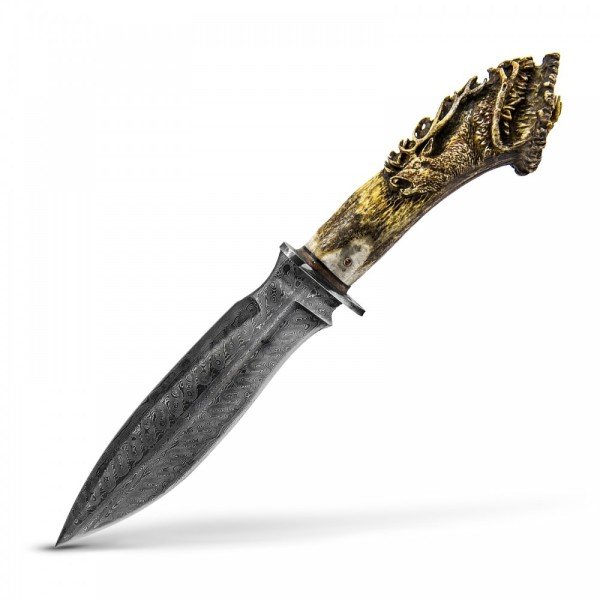 AvAlemi B1 240 Defa Katlanmış Damascus Çelik ve Geyik Boynuzu Kabzeli Özel Yapım Av Bıçağı