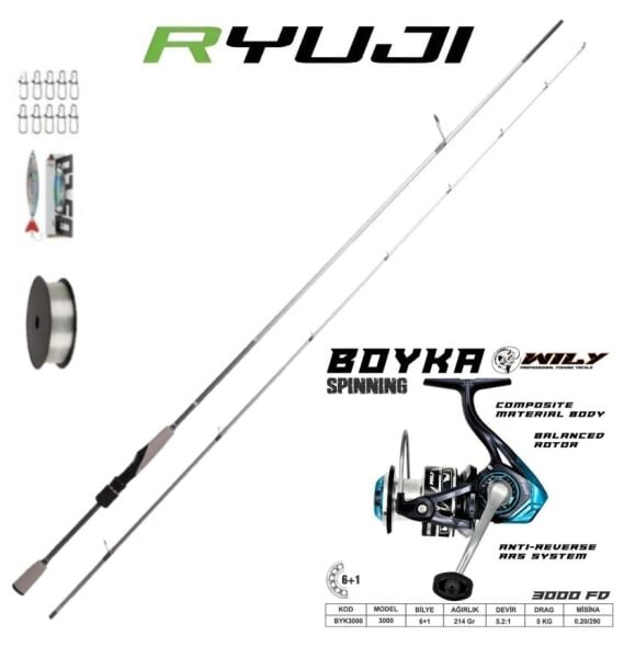 Ryuji Matrix 240 Cm 3-21 Gr Spin Olta Kamışı Wily boyka 3000 Spin Olta Seti