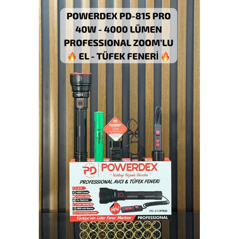 Powerdex PD-815 Pro 40W & 4000 Lümen Professional Zoom lu El Tüfek Feneri