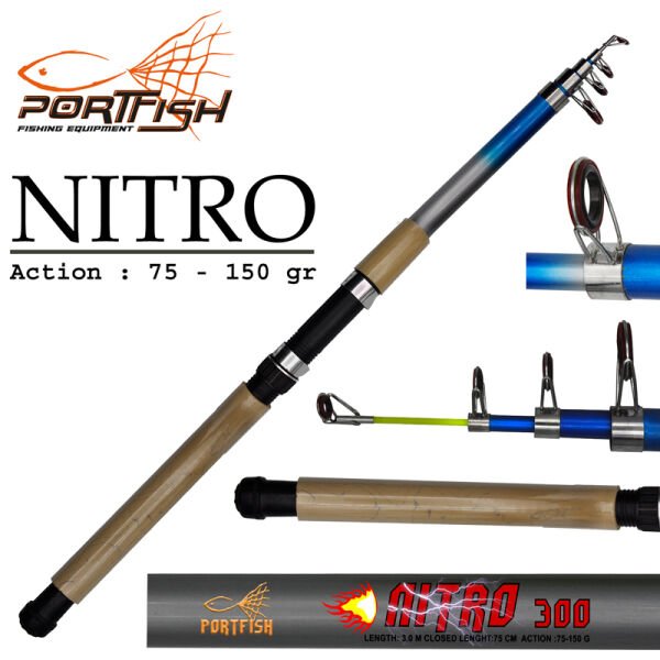 Portfish Nitro Teleskopik Fiber Olta Kamışı 300 cm 75-150gr