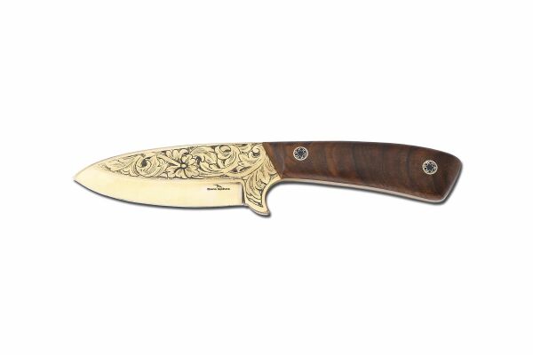 Bora 408 Leopard Kök Ceviz Sap Altın Kaplama Gravürlü Bıçak