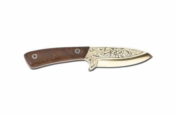 Bora 408 Leopard Kök Ceviz Sap Altın Kaplama Gravürlü Bıçak