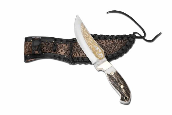 Bora 420 Reindeer Boynuz Sap Altın (24 Ayar) Gravürlü Bıçak