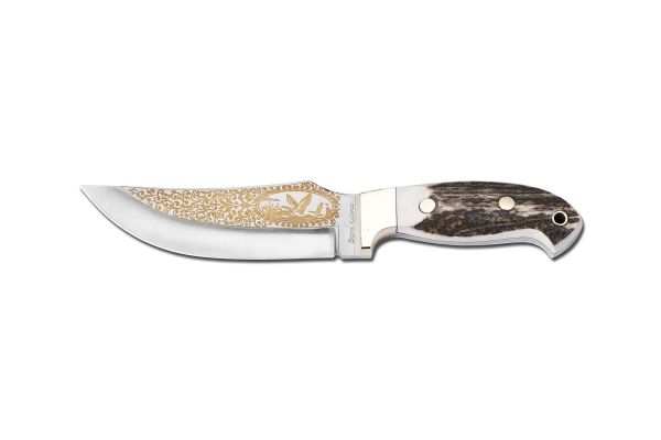 Bora 420 Reindeer Boynuz Sap Altın (24 Ayar) Gravürlü Bıçak