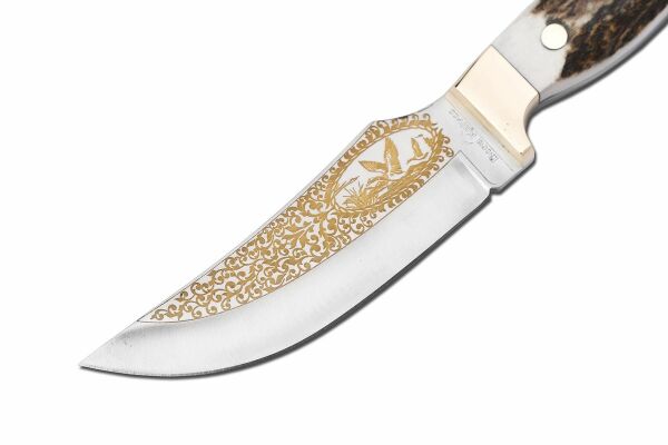 Bora 420 Reindeer Boynuz Sap Altın (24 Ayar) Gravürlü Bıçak