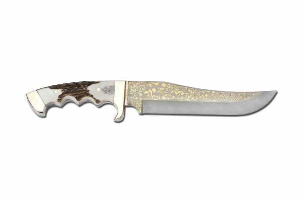 Bora 509 Black Bear Boynuz Sap Altın (24 Ayar) Gravürlü Bıçak