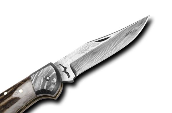 Bora 202 DMS-B Orta Boy Kilitli Damascus Çelik Boynuz Saplı Çakı