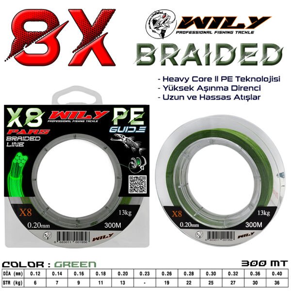 Wily Pars 8 Kat İp Misina 300 mt Yeşil 0,30