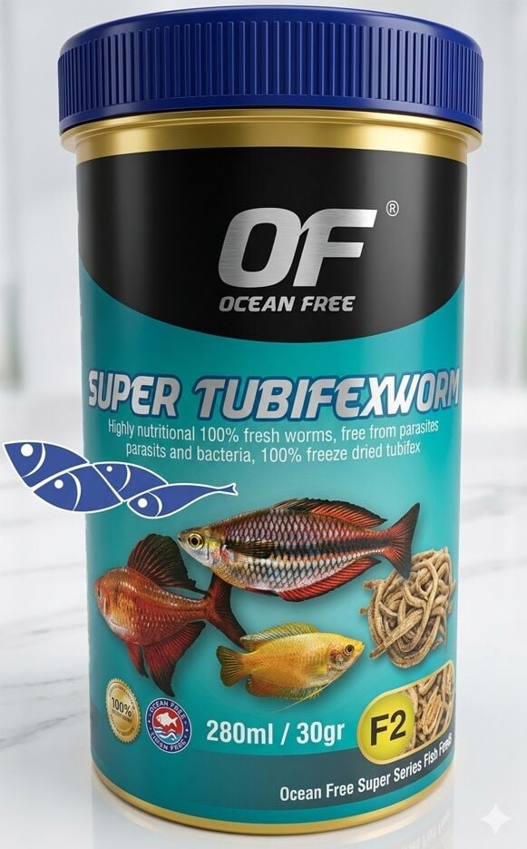Ocean Free Super Tubifexworm F2 Dondurularak Kurutulmuş Canlı Kurt Yemi 280ml / 30g