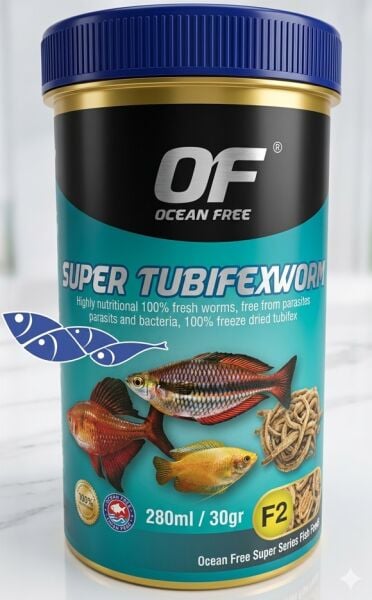 Ocean Free Super Tubifexworm F2 Dondurularak Kurutulmuş Canlı Kurt Yemi 280ml / 30g